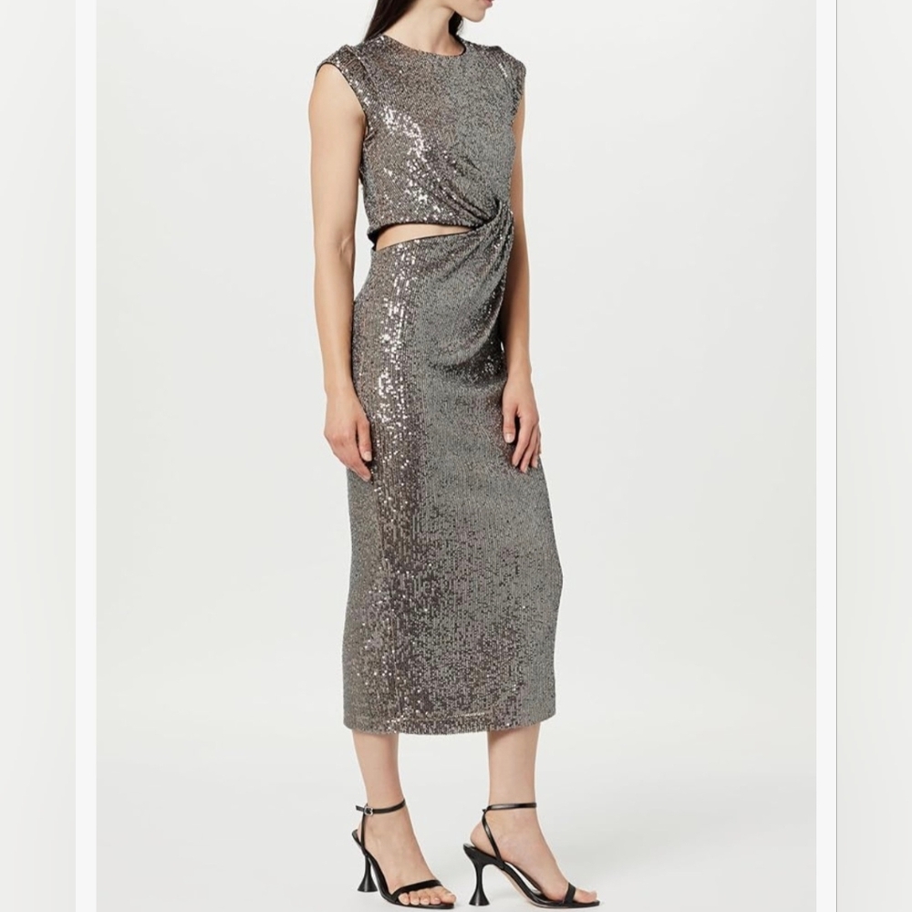 Elegant The Drop Women's Padma Pewter Cut-Out Sequin Midi Dress